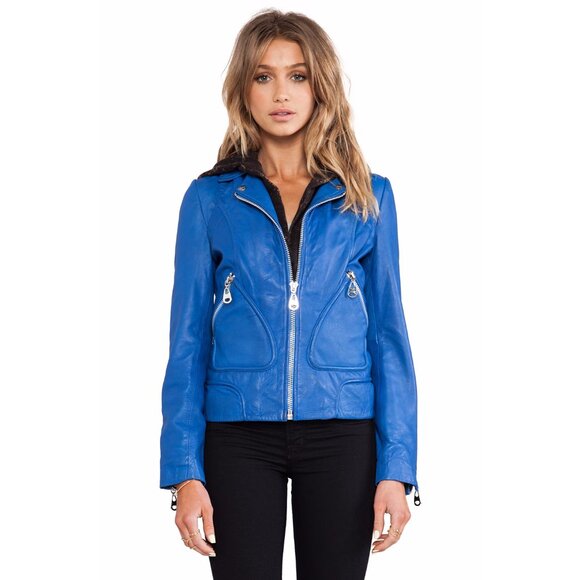 Doma Electric Blue Leather Jacket with Detachable Hood ALT ASO Clary Fray - Picture 4 of 14